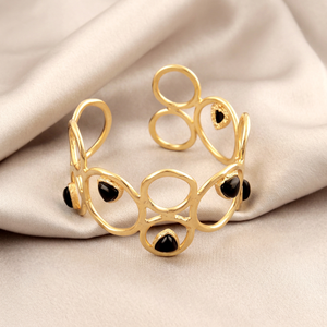 Brazalete de Lujo con Ónix Negro en Forma de Trillón, Joyería de Latón Sólido con Baño de Oro de 18k, Diseño Hueco Ajustable - Product Image 4