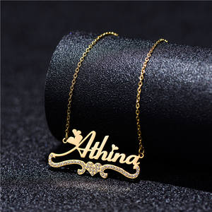 Collar de acero inoxidable chapado en oro de 18K, personalizado con nombre, Diamante puro, cristal de roca, placa con nombre, collares - Product Image 1