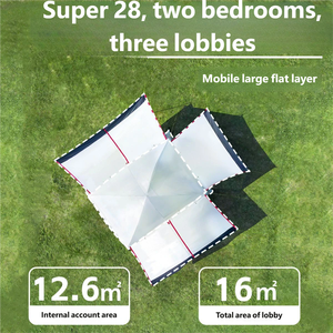 Tente de camping Gofun pour 10 personnes, en tissu Oxford noir, double couche, quatre saisons, deux chambres, trois vestibules, grande taille - Product Image 5