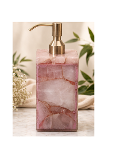 Dispensador de Mármol Rosa Ónix, Artesanal, Ecológico, de Piedra Natural, Forma Cúbica de 8 Pulgadas, Recargable, con Bomba, para Accesorios de Baño - Product Image 1