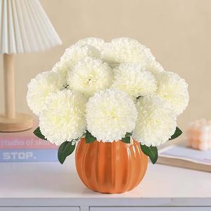 Hananona 12 pièces de chrysanthèmes artificiels réalistes faits à la main en soie, <span class=keywords><strong>fleurs</strong></span> blanches pour la décoration intérieure du printemps - Product Image 2