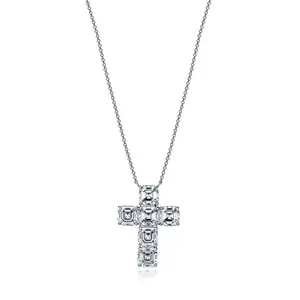 De gros bowknot croix-Bijoux 2021 nouveau produit s925 croix conception 925 pendentif 7X7 pur blanc haute teneur en carbone diamant collier femelle 40 + 3