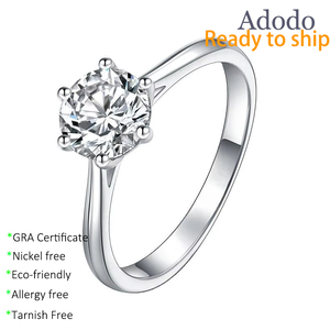 Anillo de Moissanita Solitario Ajustable de Plata de Ley S925 con Zirconia Natural Blanca Pulida y Elegante, Engaste de <span class=keywords><strong>6</strong></span> Puntas para Mujer - Product Image 1