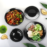 Assiette en verre opale noir de 7,5 pouces, compatible micro-ondes, forme fleur, avec logo OEM, plat en verre opale noir