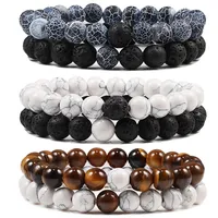 Комплект браслетов из натуральных драгоценных камней для пары, черный и белый натуральный лавовый камень, тигровый глаз, браслеты из бисера для йоги, изготовление ювелирных изделий