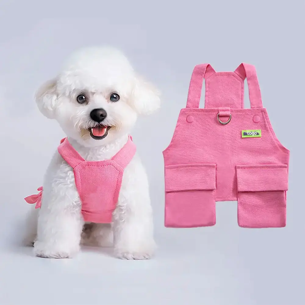 Celana Bib perut anjing kecil lucu keren musim panas pakaian hewan peliharaan empat musim jaket jins untuk anjing