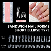 Molde de uñas tipo sándwich OEM con logo, transparente, 240 puntas/caja, puntas de uñas de doble capa, finas, cónicas, ovaladas, largas, cortas, tipo ataúd, almendradas