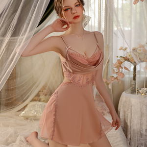 Nouveau style – Robe de nuit <span class=keywords><strong>dos</strong></span> <span class=keywords><strong>nu</strong></span> à bretelles – Confortable – Vêtement d'intérieur à motif uni – <span class=keywords><strong>Nuisette</strong></span> en satin - Product Image 1