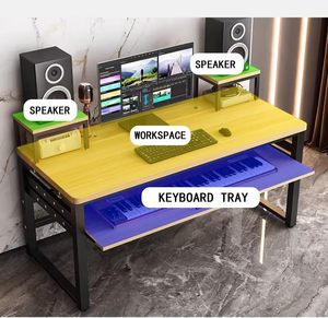 Bureau de studio de production musicale, <span class=keywords><strong>poste</strong></span> de travail <span class=keywords><strong>informatique</strong></span> multi-niveaux avec support pour clavier MIDI, cadre en bois et en métal - Product Image 3