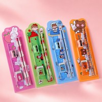 Ensemble de papeterie mignon de dessins animés 5-en-1, kit d'écriture pour enfants, crayon, règle, gomme, taille-crayon Kawaii pour la rentrée scolaire, vente en gros