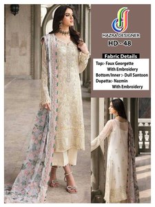 ชุดเดรสทรงตรงแบบคุर्ติ ผ้าจอร์เจตต์ ดีไซน์เนอร์ พร้อมงานปัก  พร้อมกางเกงปาลาซโซ และผ้าคลุมไหล่  ชุดสلوارอินเดีย  โดยรอยัล เอ็กซ์ปอร์ต - Product Image 3