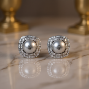 Orecchini a Perno Rotondi Geometrici con Perle Finte per Donna, Gioielli Placcati alla Moda - Product Image 2