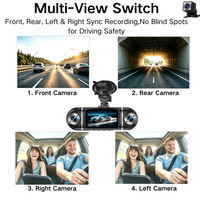 Cámara para Auto con Pantalla de 3 Pulgadas, WIFI, 4 Canales, Control por Aplicación, Montaje con Ventosa, Ángulo de 170°, Cuatro Lentes
