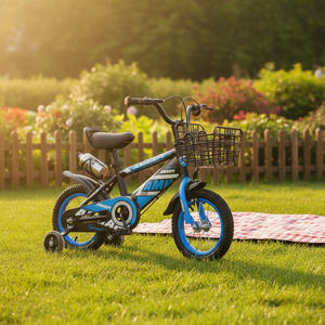 Bicicleta para Niños de 3+ Años, Cuadro de Acero con Alto Contenido de Carbono, Canasta Delantera, 14 Pulgadas, 4 Ruedas de Entrenamiento, Doble Freno V, Pedal Ordinario - Product Image 1