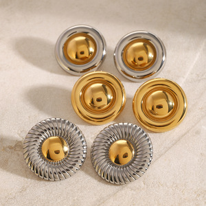 Stainless Steel Stud Earrings Round Geometric Design Fashion Jewelry For Women Cross Border Style JDE2409076 <b>PS</b> - Product Image 2