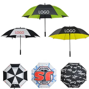 広告ブランドデザイナー大きな大きなロゴプリント防風プロモーション雨自動オープンカスタムゴルフ傘ロゴ付き