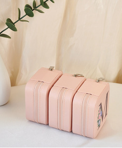 Birthday Gift for <strong>Women</strong> Small <strong>Jewelry</strong> Organizer <strong>Box</strong> Necklace Earrings Ring Holder Initial K Pink Logo PU Material Zipper - Product Image 4