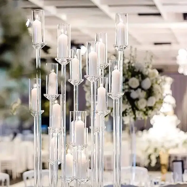 acrylic modern 8 arm wedding floor clear candelabra 128cm tall wedding centerpieces candle holders for table decorations