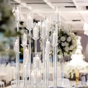 Acrylic Modern 8 Arm Wedding Floor Clear Candelabra 128cm Tall Wedding Centerpieces Candle Holders For Table Decorations