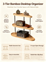 Organisateur de comptoir en bambou, étagère de rangement multi-usages pour fournitures de bureau, maquillage, pots à épices, accessoires de bar à café