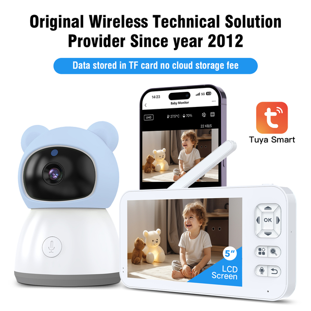 5-inch Screen Baby Phone Monitor Wireless 2-Way Audio Lullaby 720P Wifi Camera Pan-Tilt Night Vision Tuya Smart App Sound/Motion