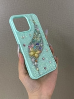 Coque de téléphone antichoc personnalisée en TPU et PC avec dégradé de paillettes pour 16 Pro 15 14 Pro Max, design pierres précieuses, protection intégrale