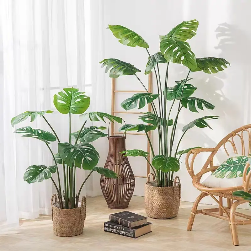 Bonsai em vaso de banana para decoração de casa, tecido de seda artificial com 7 folhas de 80 cm