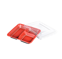 HA-01 Contenants alimentaires jetables en plastique avec couvercles, 3 compartiments, boîte de préparation de repas transparente en PP, boîte à bento, plateau pour gâteau, micro-ondes