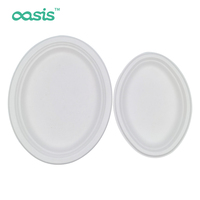 Assiette jetable ovale grande en canne à sucre biodégradable et écologique pour fêtes, résistante à l'eau et à la graisse, sans BPA