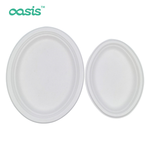 बायोडिग्रेडेबल गन्ना बड़ी अंडाकार प्लेट डिस्पोजेबल फास्ट फूड प्लेट - Product Image 4