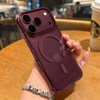 Casing HP iPhone 18 Pro Max Burgundy Wine Red untuk iPhone 17, Pelindung Ponsel Magnetik All Inclusive