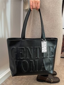 Gentle Woman Faux PU Leather Shoulder <b>Bag</b> With Embossed Letter Design Two Handles Open Closure All Seasons Shopping <b>Bag</b> - Product Image 1