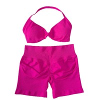Ensemble deux pièces sans couture, résistant aux plis, en Spandex/Nylon, soutien-gorge de yoga, short de sport taille haute, pour femmes, athlétique, fitness