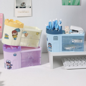 Nouvel Organisateur de Bureau Carré en Plastique Style Ins, Motif Fille Cartoon Mignon, Rangement Anti-Poussière pour Crayons - Product Image 2