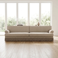 Canapé de luxe à dossier haut avec pompons, canapé droit en tissu de designer moderne, canapé 3 places style rétro déco pour villa, manoir, sièges d'appoint.