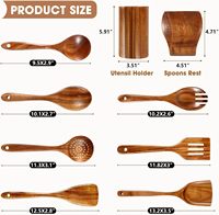 Ensemble de 9 cuillères de cuisine et ustensiles de cuisine en teck naturel de grande marque et durable
