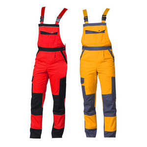 Combinaisons de travail rouges et jaunes avec bretelles réglables et plusieurs poches pour la réparation mécanique - Product Image 1