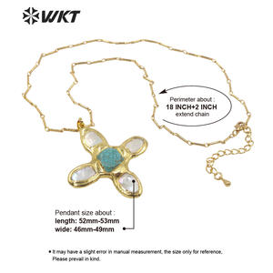 Collar con colgante de turquesas con forma de cruz de perlas, gargantilla de oro galvanizado, piedra verde, WT-JN169, venta al por mayor - Product Image 5