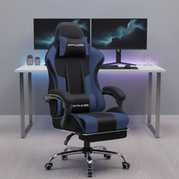 Chaise de jeu ergonomique moderne en tissu à dossier haut, inclinable, avec accoudoirs 2D, repose-pieds et hauteur réglable à 3 niveaux (vérin à gaz)