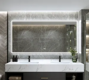مرآة مكياج ذكية تُثبت على الحائط من الزجاج المقسى ومقاومة للضباب وقابلة للتعتيم في الحمام بإضاءة ليد ومصنوعة في الولايات المتحدة