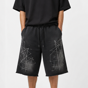 Shorts longs amples <span class=keywords><strong>d</strong></span>écontractés pour hommes en molleton imprimé, style streetwear vintage, avec ourlet <span class=keywords><strong>d</strong></span>élavé et effet usé, coupe large, OEM - Product Image 1