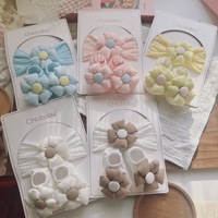 Ensemble de chaussettes et bandeaux pour nouveau-nés en coton, chaussettes pour bébés filles, couleur unie, chaussettes à fleurs pour bébés
