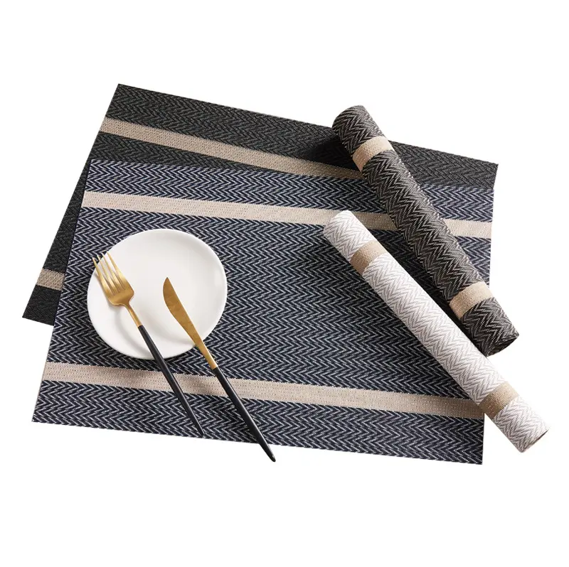Best-selling creative pvc striped gold silk table runner light luxury Scandinavian style high-grade tableware