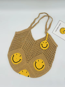 Sac de plage en coton tissé carré à grande capacité fait à la main, sac à bandoulière géométrique polyvalent artistique décontracté en crochet - Product Image 6