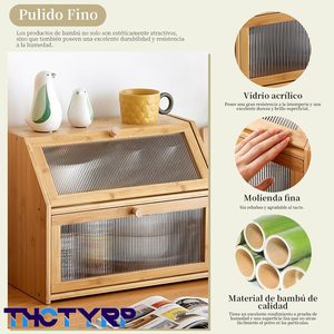 Boîte à pain en bambou à double couche, rangement alimentaire, cuisine, multifonctionnelle, conteneur pour fruits et légumes - Product Image 1