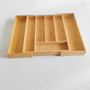 Caja de almacenamiento de cubiertos de bambú con 5-7 compartimentos, organizador telescópico para cuchillos y cubiertos. - Product Image 3