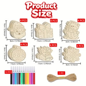 Kit de bricolage en bois pour enfants pour Noël, décorations de fête à peindre et artisanat pour la maison, ornements à suspendre pour l'arbre de Noël - Product Image 2