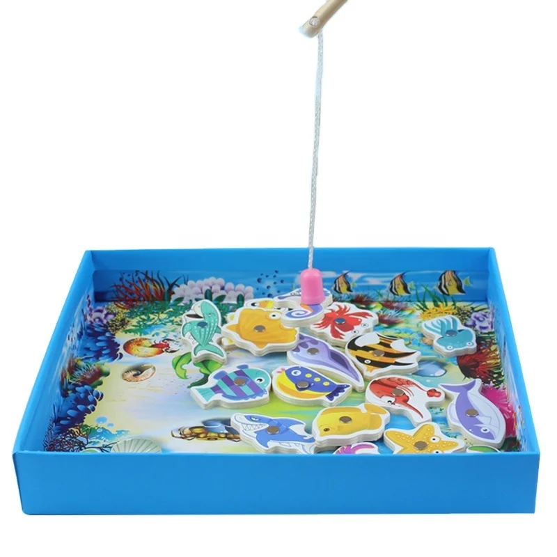 New Design Best Selling 20 pcs Marine Animal Children Wooden Magnetic Fishing Wooden Toys For Kids