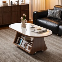 Table basse ovale mobile en pierre frittée et bois, style mi-siècle, durable et multifonctionnelle, pour salon et maison