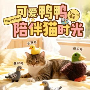 Jouet en peluche pour chat, rechargeable, avec son automatique, jouet interactif pour animaux de compagnie, avec un petit canard jaune et un canard colvert - Product Image 1